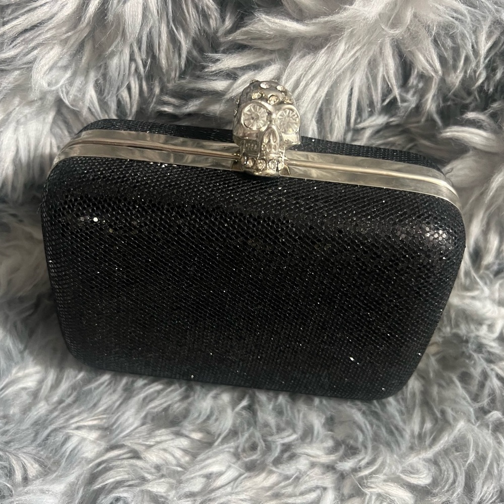 Elegant Black Skull Accent Clutch